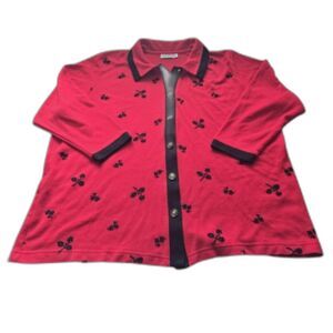Vintage Eccotoo Red Floral Cardigan Womens Sweater (Check measurements)